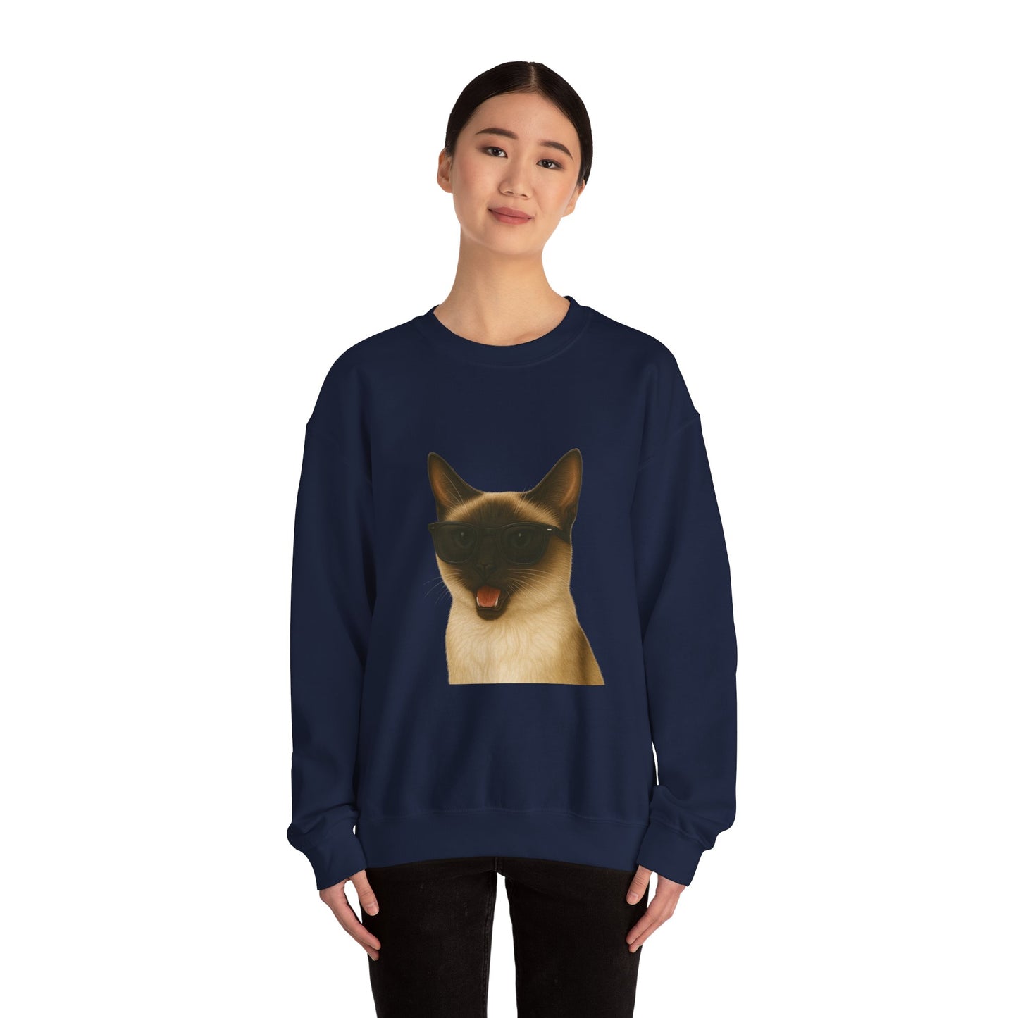 Siamese Cat Wearing Sunglasses - Adult Crewneck Sweatshirt