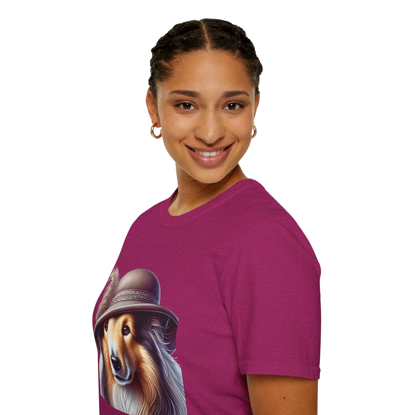 Collie Wearing Cloche Hat - Adult T-Shirt - Too Cute Pets