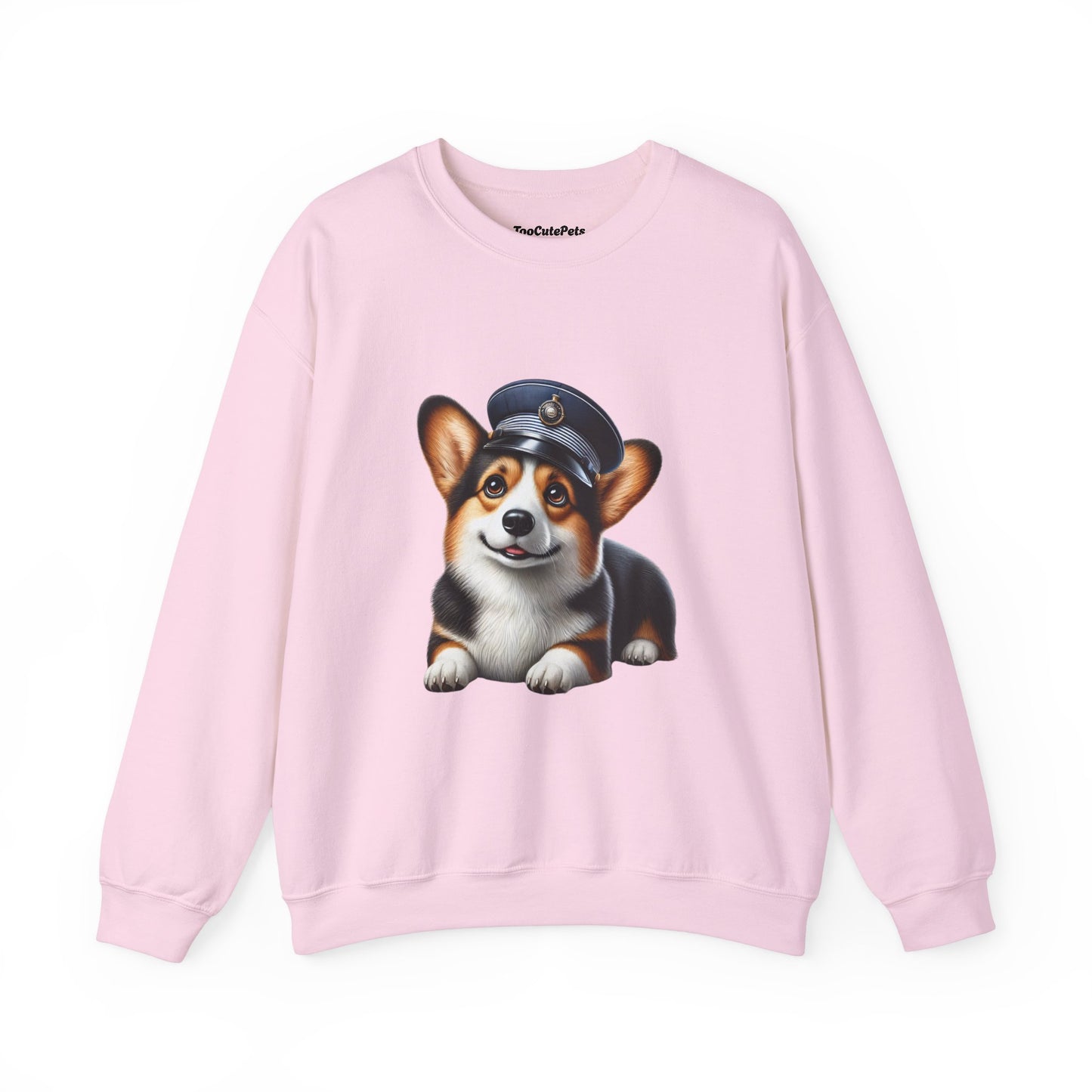 Cute Corgi Wearing A Train Conductors Hat- Adult Crewneck Sweatshirt - Too Cute Pets