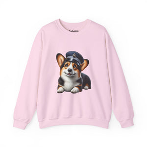 Cute Corgi Wearing A Train Conductors Hat- Adult Crewneck Sweatshirt - Too Cute Pets