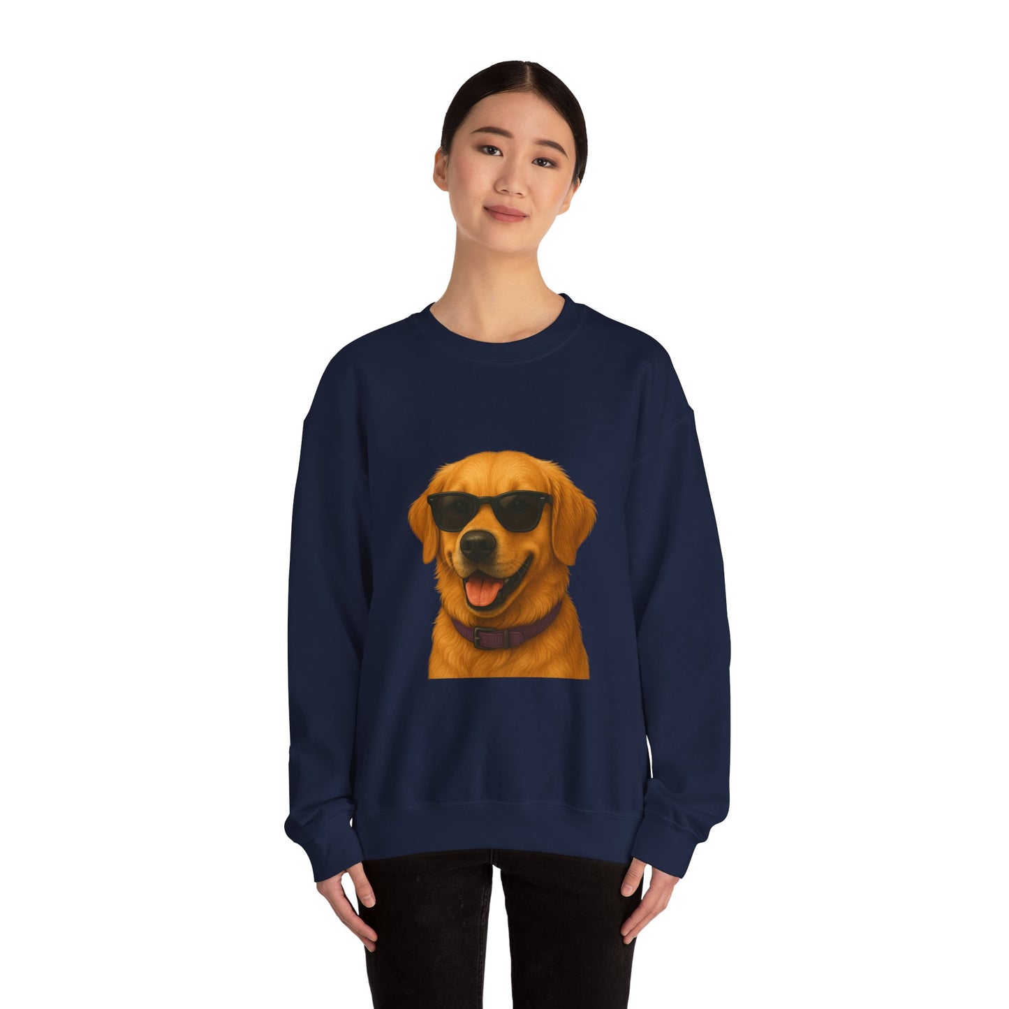 Golden Retriever Wearing Sunglasses - Adult Crewneck Sweatshirt