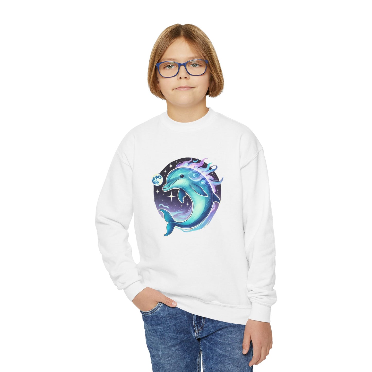 Luna The Dolphin Youth Crewneck Sweatshirt - Comfy and Cute Style for Kids