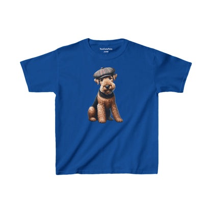 Aerdale Terrier Wearing Tweed Flat Cap #2- Youth T-Shirt  - Too Cute Pets