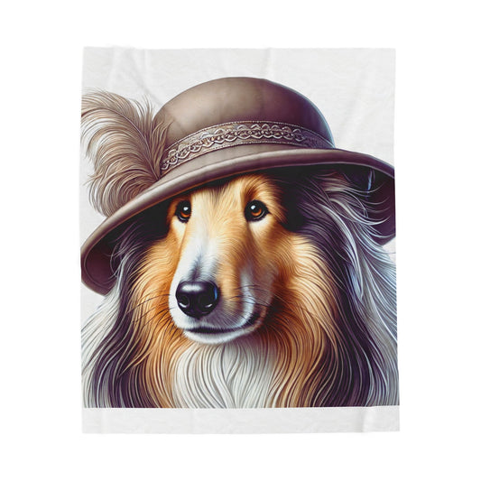 Collie Wearing a Cloche Hat - Sherpa Blanket