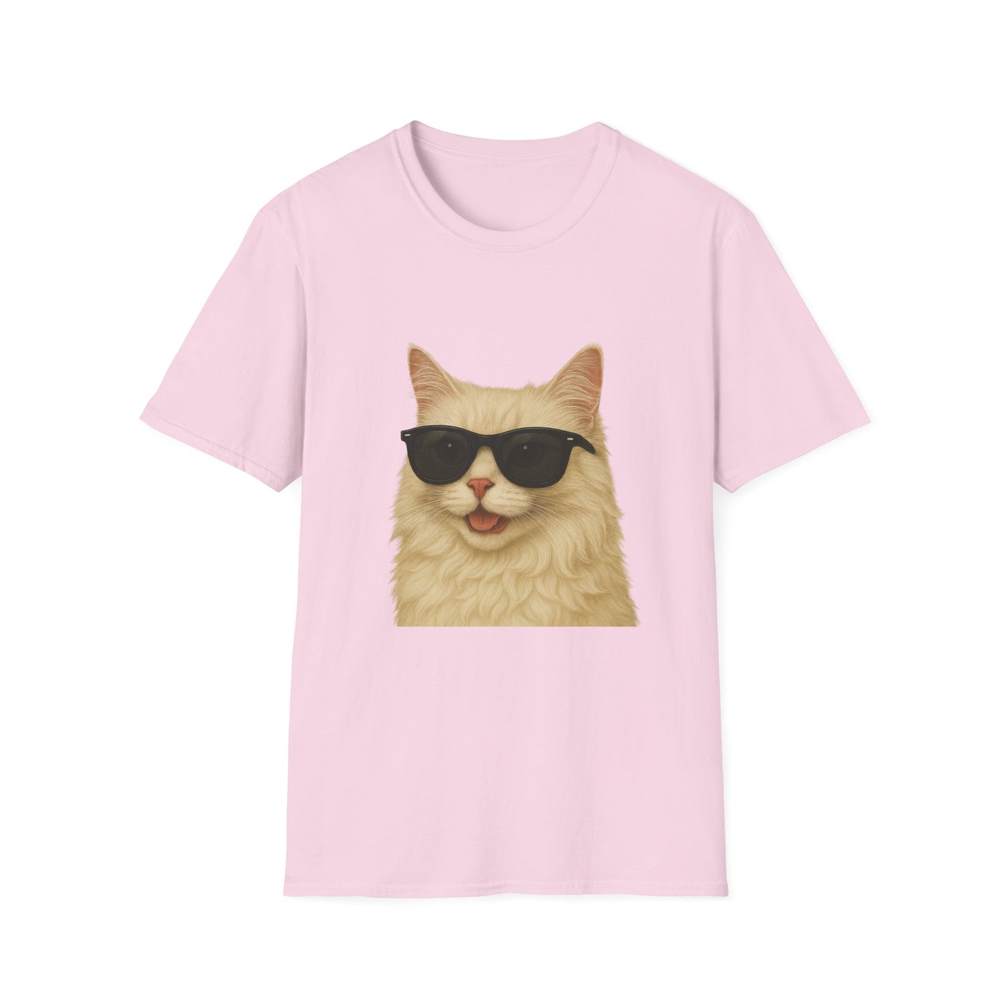 Cream Longhair Cat Wearing Sunglasses - Adult T-Shirt