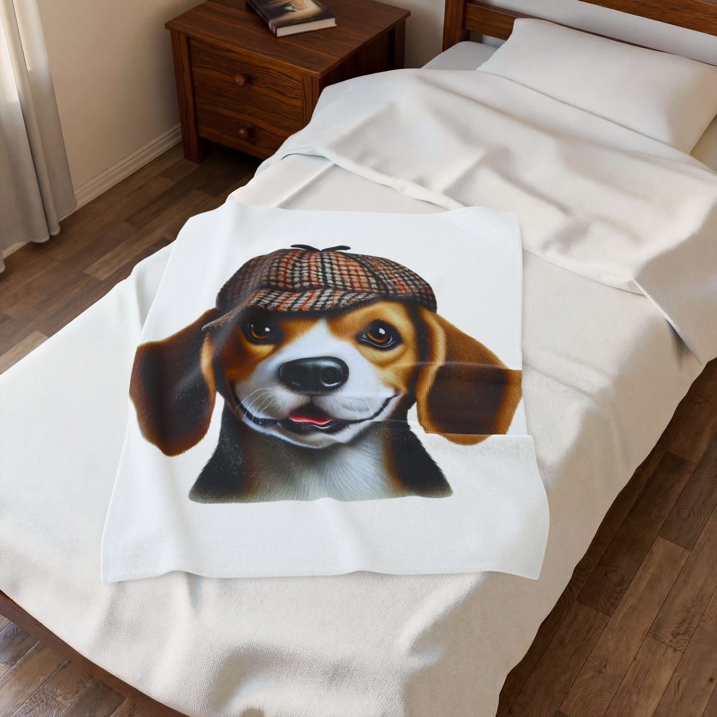 Beagle Wearing a Deerstalker Hat - Sherpa Blanket