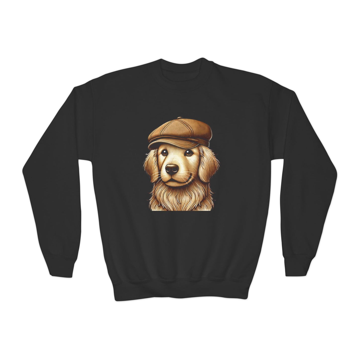 Golden Retriever Wearing Newsboy Hat - Youth Crewneck Sweatshirt - Too Cute Pets