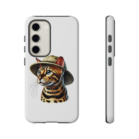 Bengal Cat Wearing a Safari Hat - Tough Phone Case