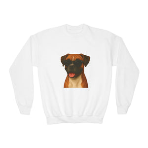 Boxer Dog Wearing Sunglasses - Youth Crewneck Sweatshirt