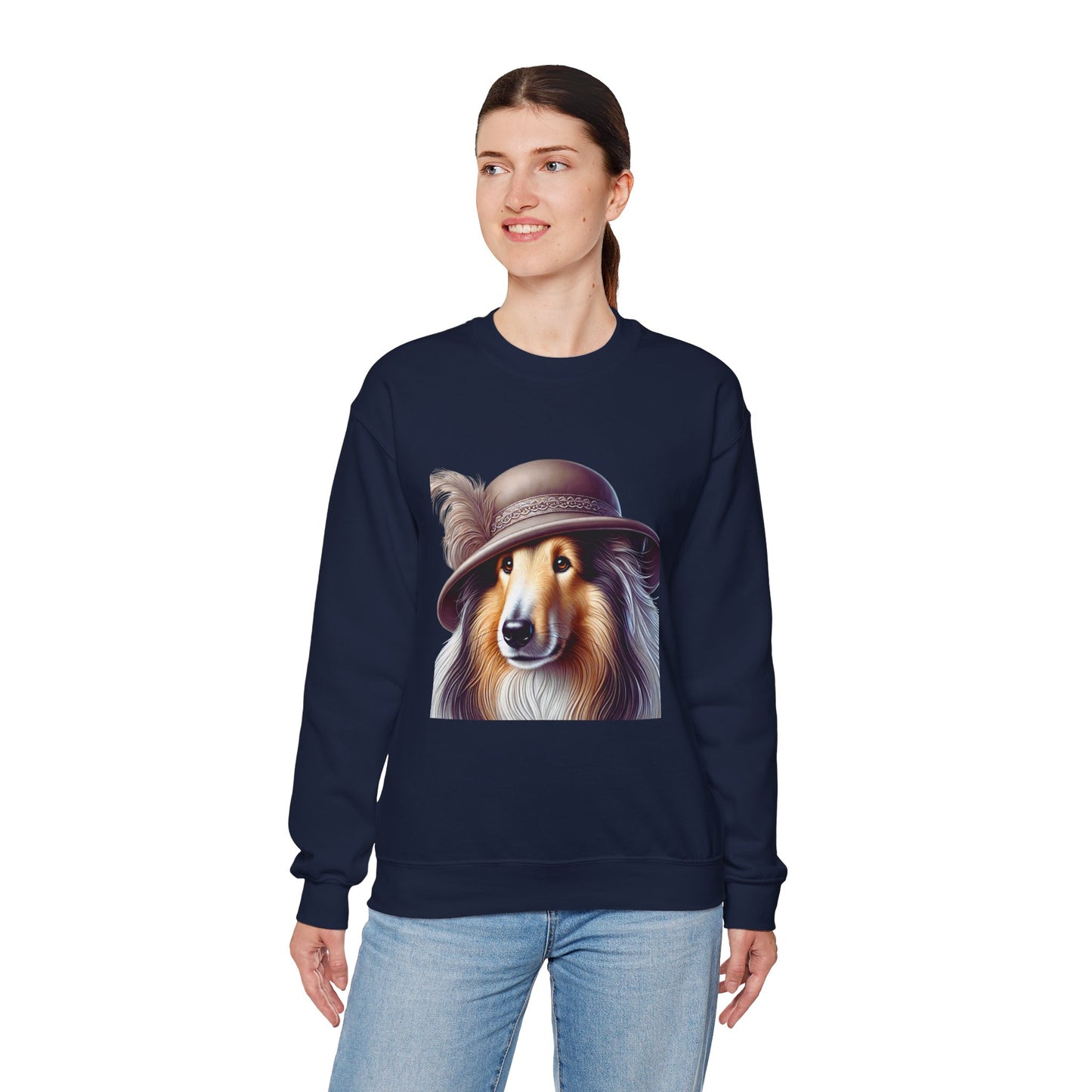 Collie Wearing Cloche Hat - Adult Crewneck Sweatshirt - Too Cute Pets