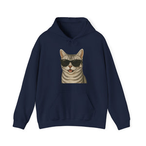 American Shorthair Silver Tabby Wearing Sunglasses - Adult Hoodie