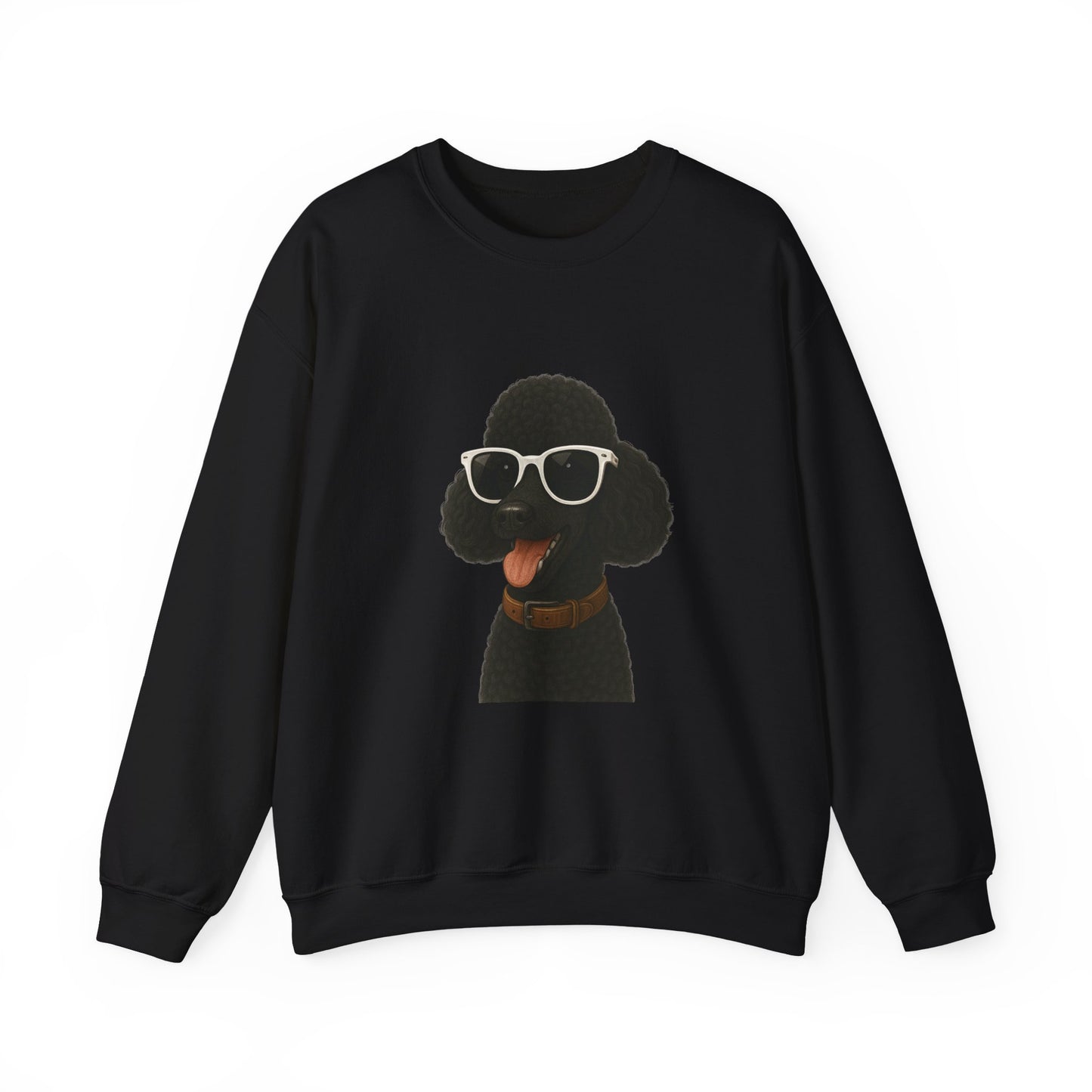 Black Poodle Wearing Sunglasses - Adult Crewneck Sweatshirt