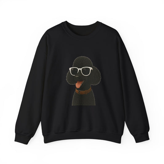 Black Poodle Wearing Sunglasses - Adult Crewneck Sweatshirt