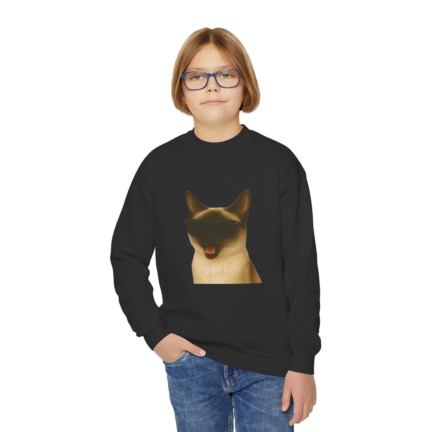 Siamese Cat Wearing Sunglasses - Youth Sweatshirt