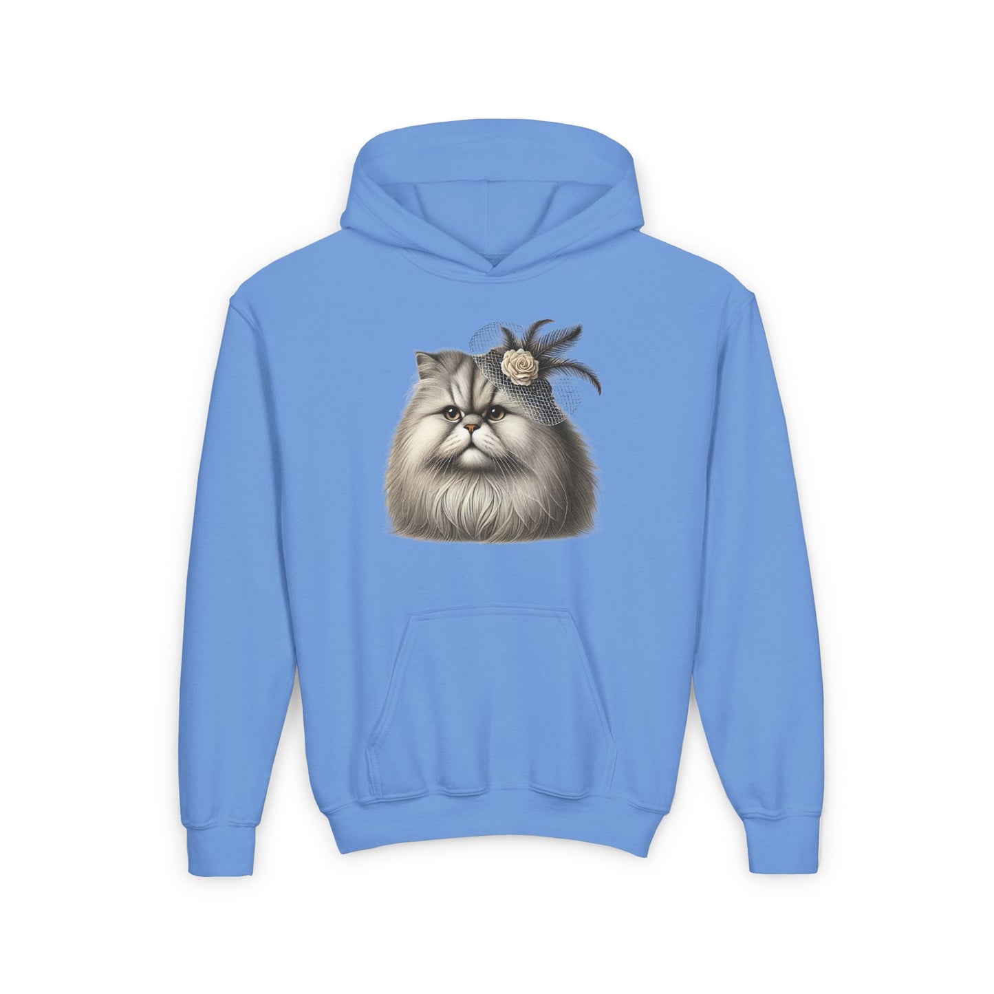 Persian Cat Wearing a Fascinator Hat-  Hooded Youth Sweatshirt - Too Cute Pets