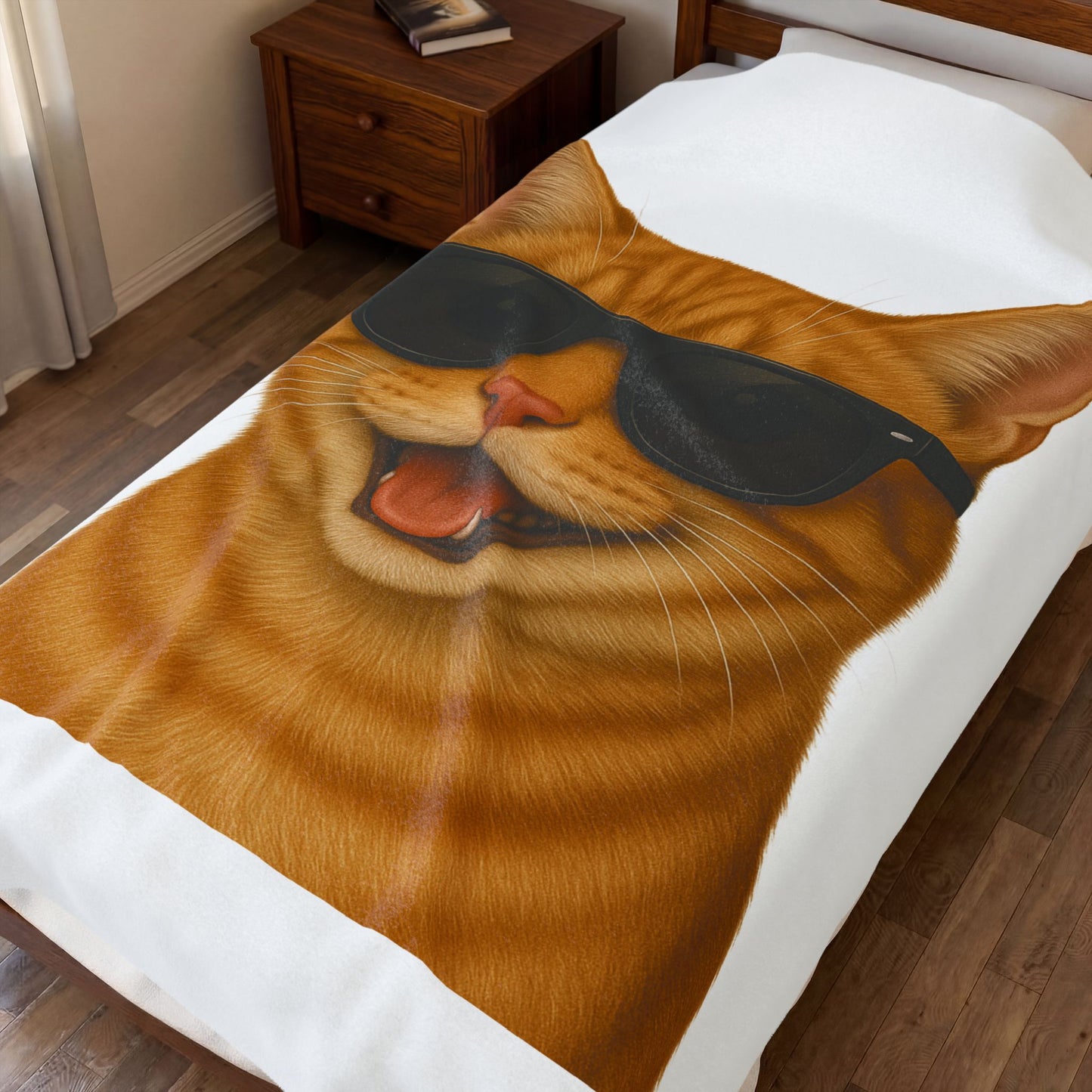 Orange Tabby Cat Wearing Sunglasses - Sherpa Blanket