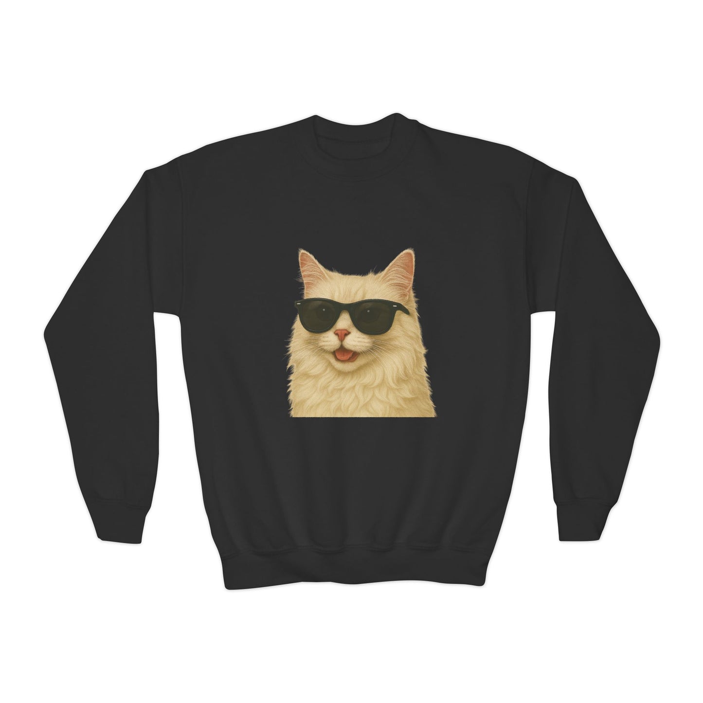 Cream Longhair Cat Wearing Sunglasses - Youth Crewneck Sweatshirt