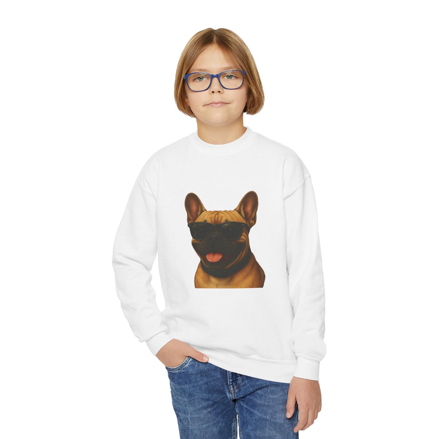 French Bulldog Wearing Sunglasses - Youth Sweatshirt