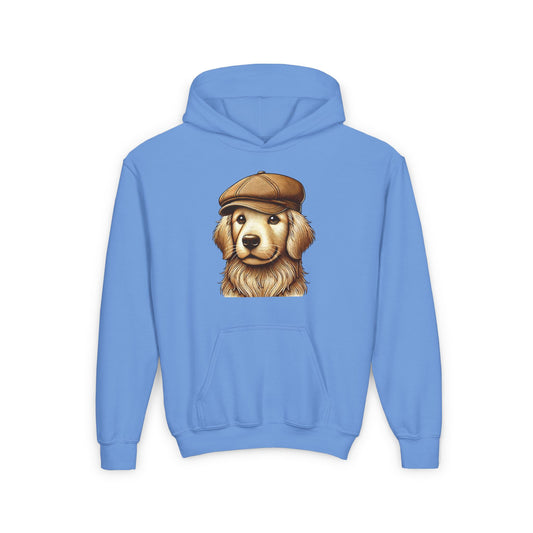 Golden Retreiver Wearing Newsboy Hat - Hooded Youth Sweatshirt - Too Cute Pets