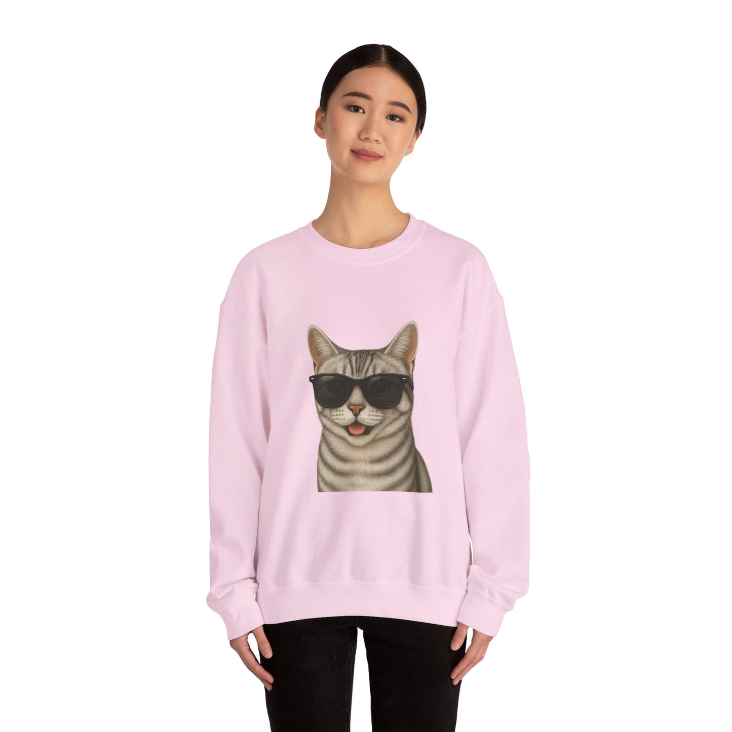 American Shorthair Silver Tabby Wearing Sunglasses - Adult Crewneck Sweatshirt