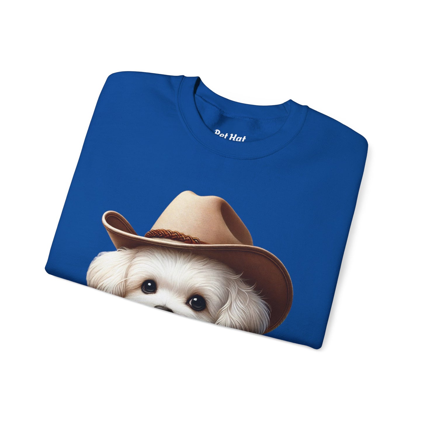 Cute Maltese Wearing A Cowgirl Hat- Adult Crewneck Sweatshirt - Too Cute Pets