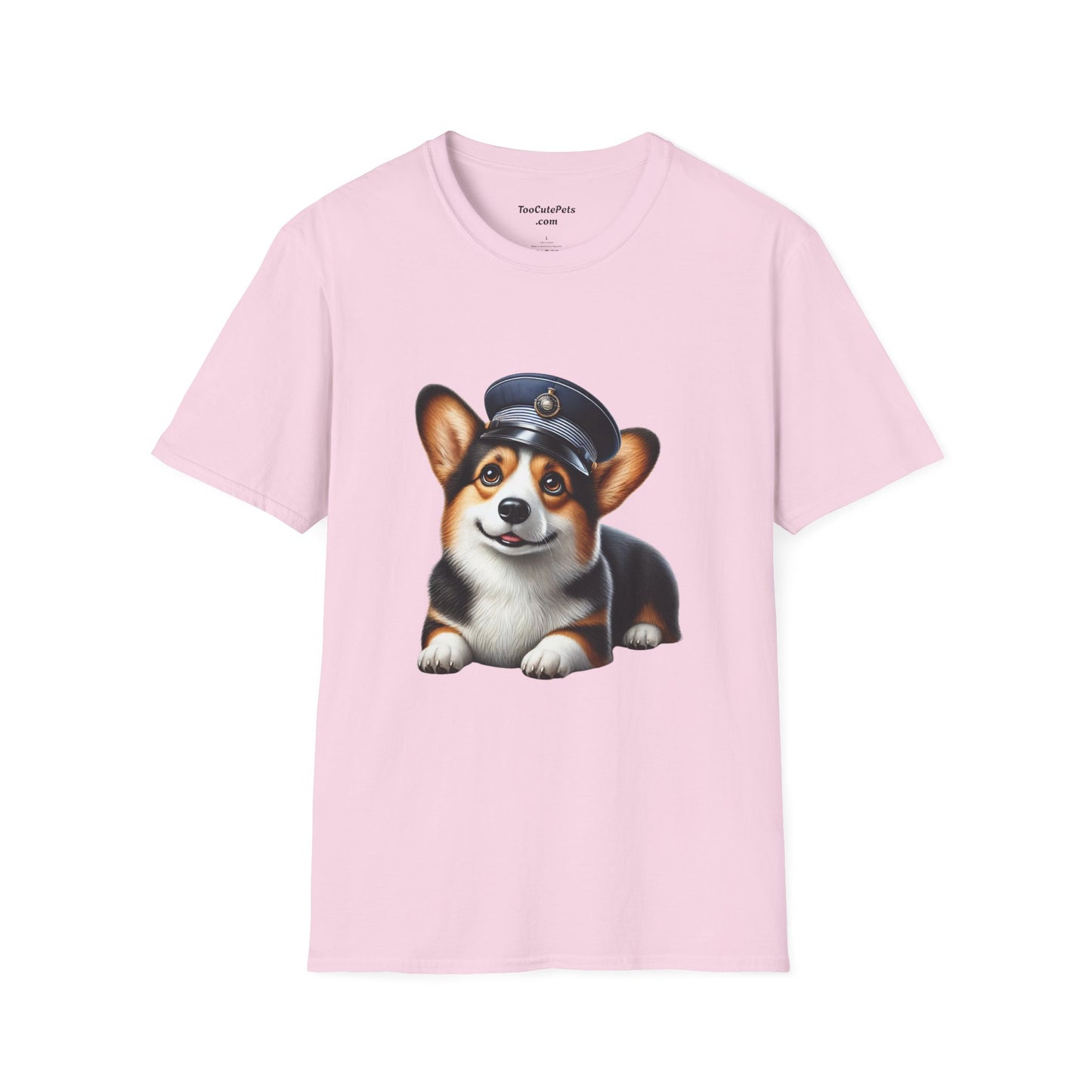 Cute Corgi Wearing A Train Conductors Hat -  Adult T-Shirt - Too Cute Pets