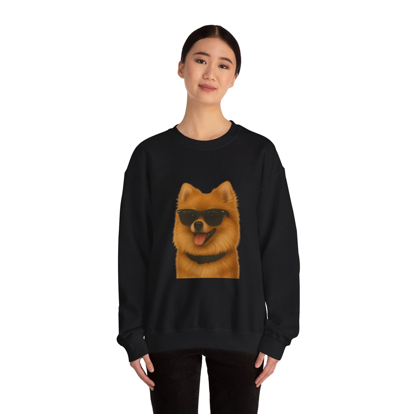 Pomeranian Wearing Sunglasses - Adult Crewneck Sweatshirt