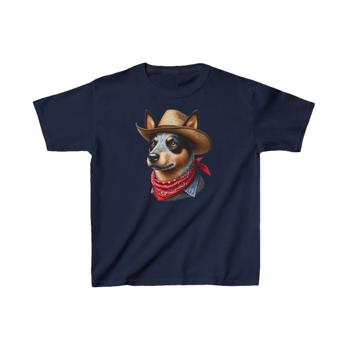 Cattle Dog Wearing A Bandana & Straw Hat Youth T-Shirt - Too Cute Pets