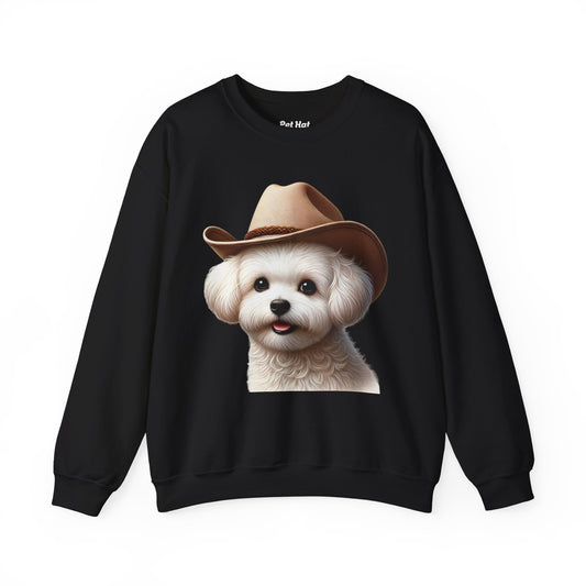 Cute Maltese Wearing A Cowgirl Hat- Adult Crewneck Sweatshirt - Too Cute Pets