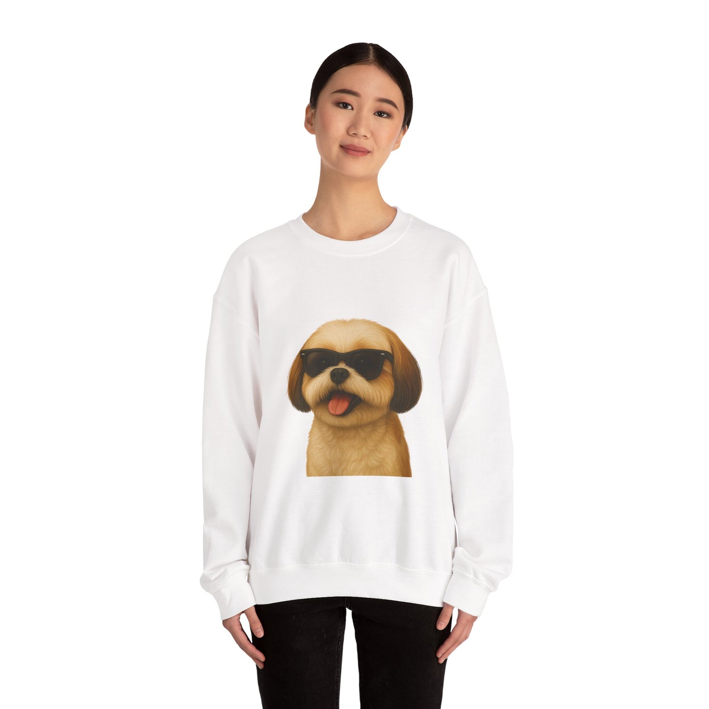 Shih Tzu Wearing Sunglasses - Adult Crewneck Sweatshirt