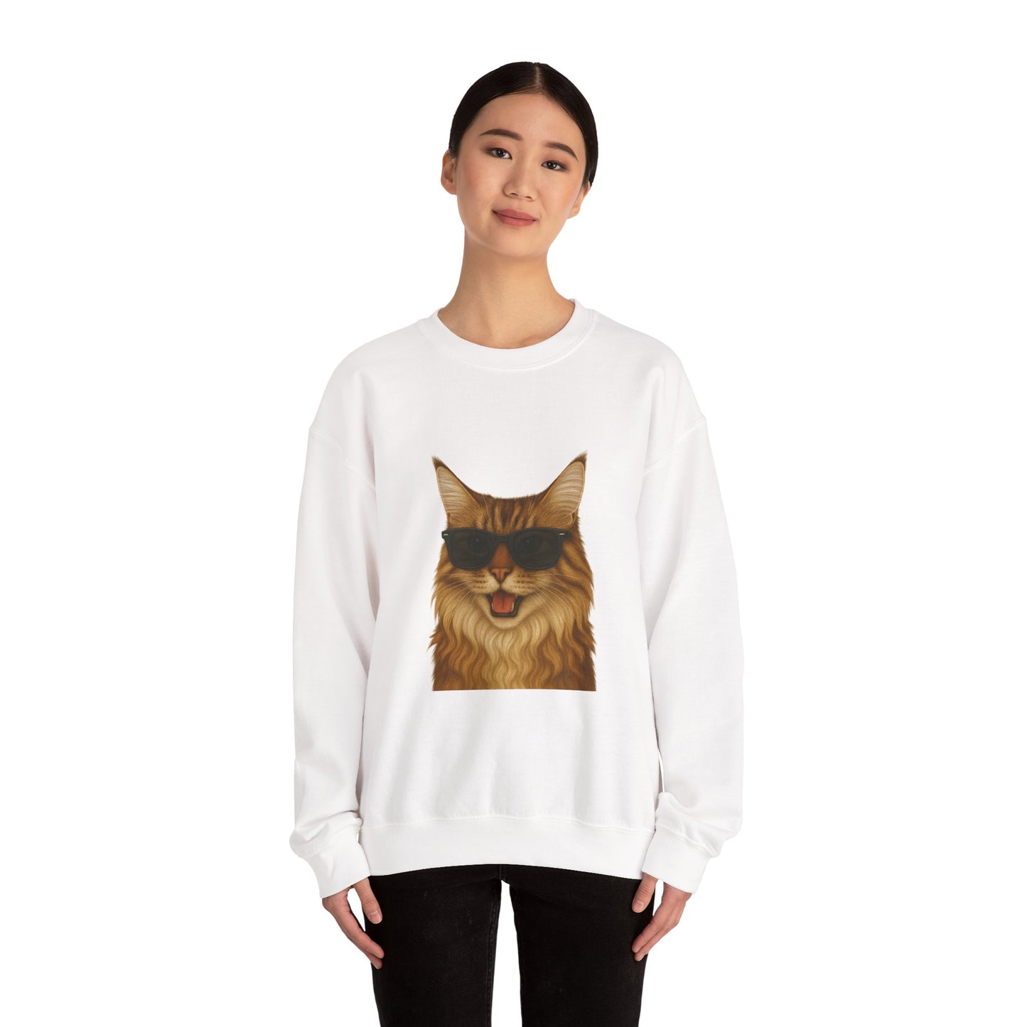 Maine Coon Wearing Sunglasses - Adult Crewneck Sweatshirt