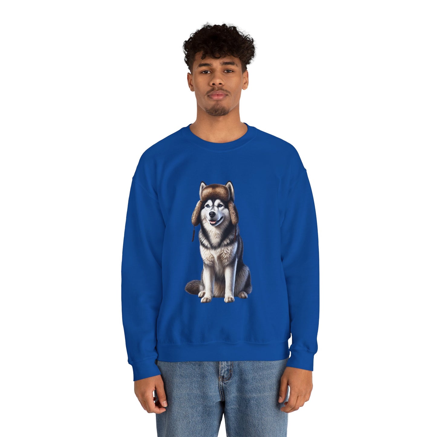 Husky in Fur Trappers Hat - Adult Crewneck Sweatshirt - Too Cute Pets