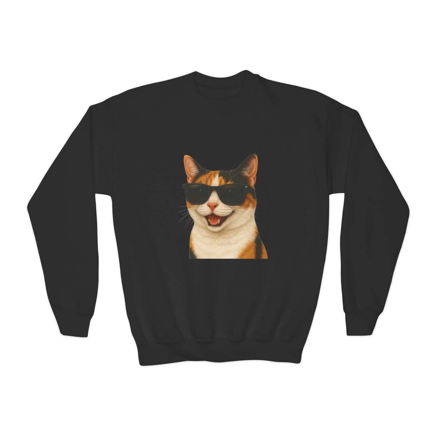 Calico Domestic Shorthaired Cat Wearing Sunglasses - Youth Sweatshirt