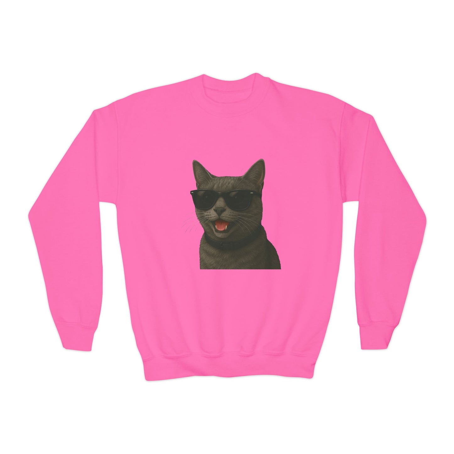 Gray Cat Wearing Sunglasses - Youth Crewneck Sweatshirt
