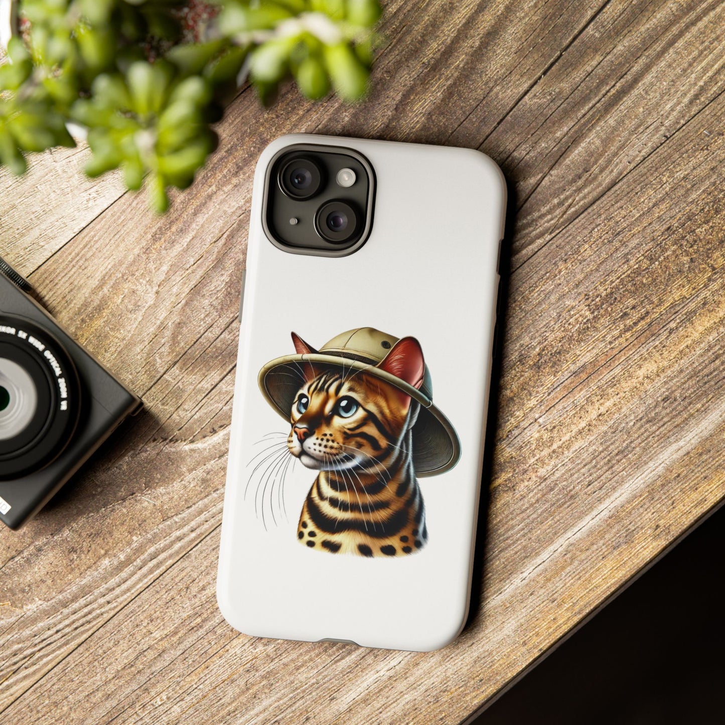 Bengal Cat Wearing a Safari Hat - Tough Phone Case