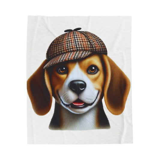 Beagle Wearing a Deerstalker Hat - Sherpa Blanket