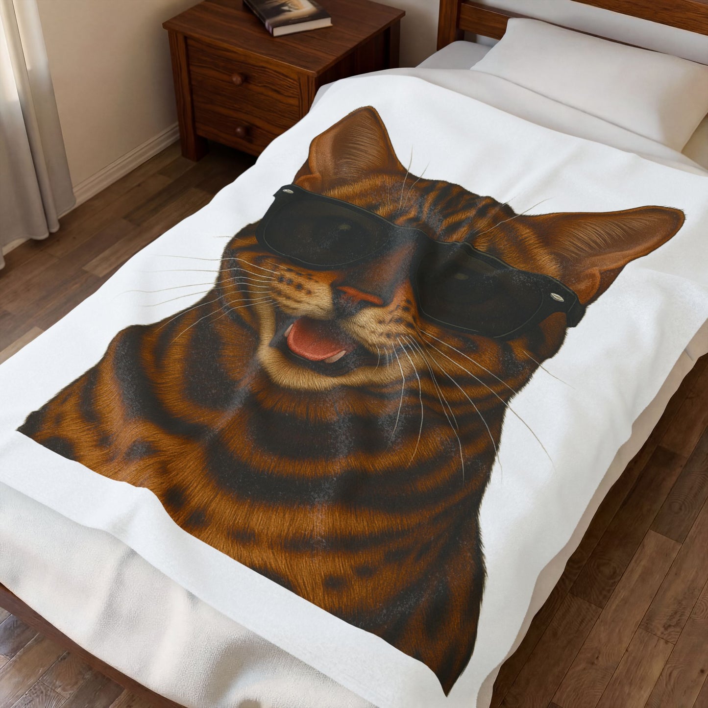 Bengal Cat Wearing Sunglasses - Sherpa Blanket