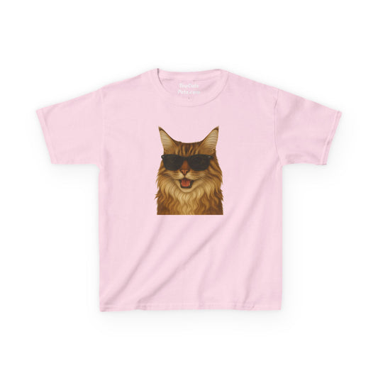 Maine Coon Cat Wearing Sunglasses Kids Tee