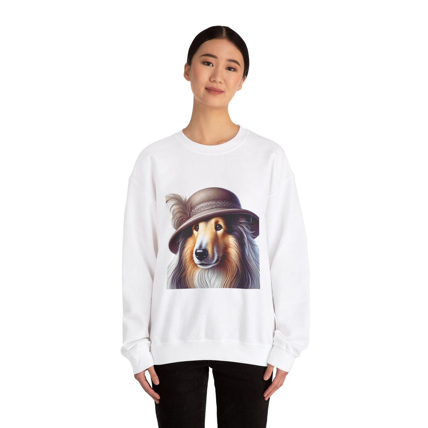 Collie Wearing Cloche Hat - Adult Crewneck Sweatshirt - Too Cute Pets