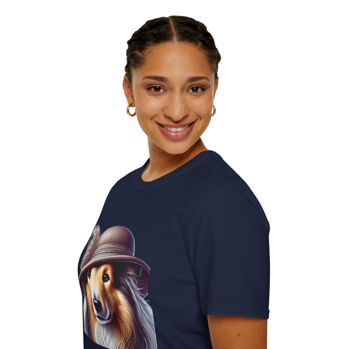 Collie Wearing Cloche Hat - Adult T-Shirt - Too Cute Pets