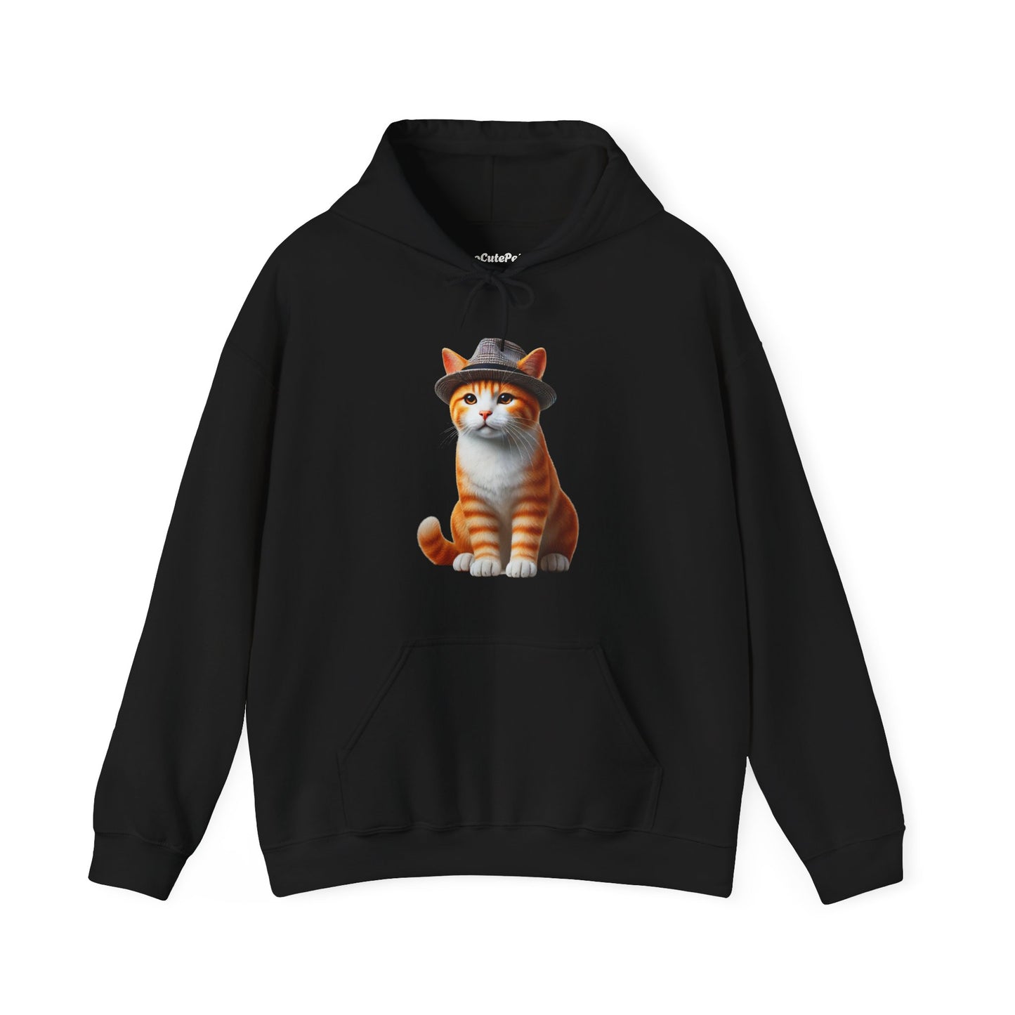 Cool Tabby Kitten Wearing Fedora Hat - Adult Hoodie - Too Cute Pets