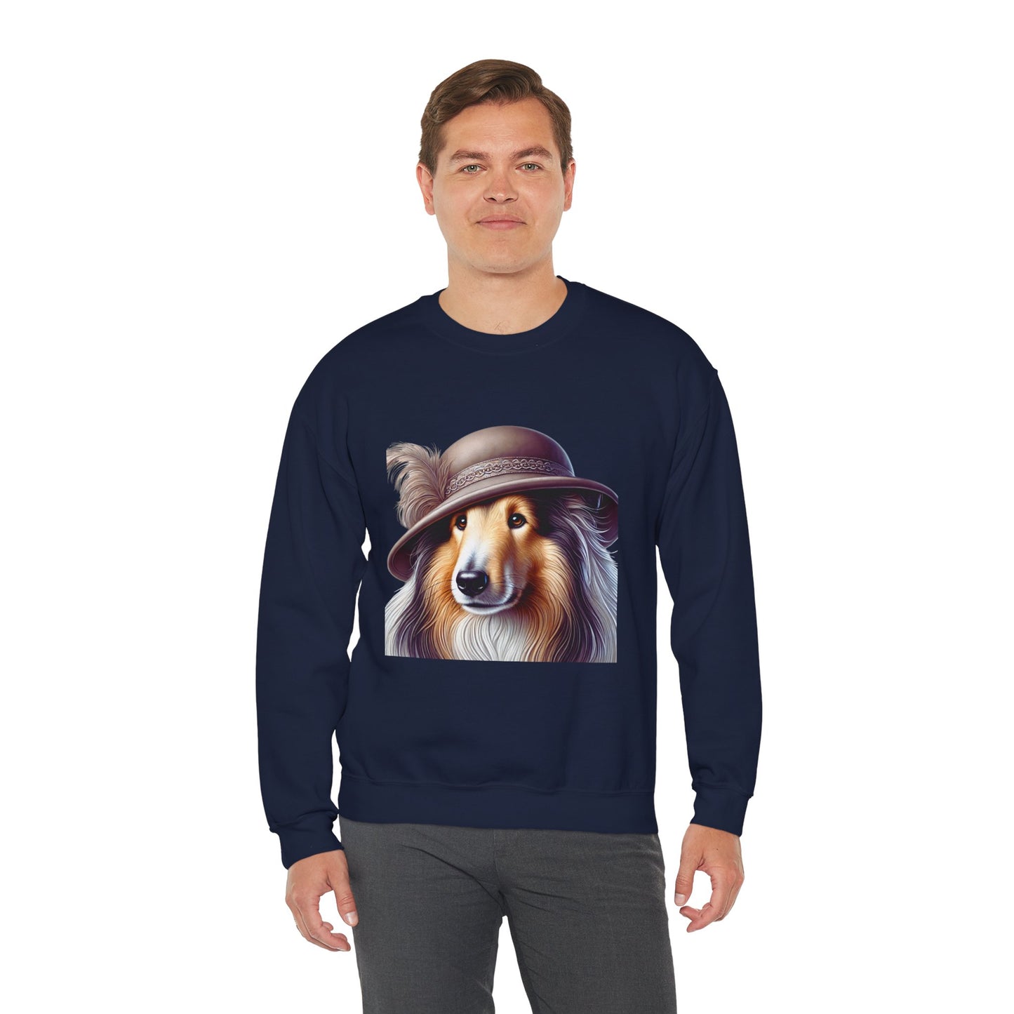 Collie Wearing Cloche Hat - Adult Crewneck Sweatshirt - Too Cute Pets