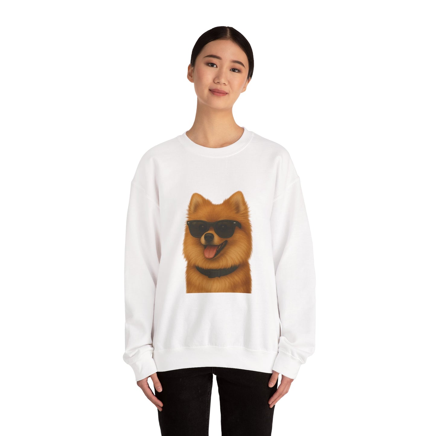Pomeranian Wearing Sunglasses - Adult Crewneck Sweatshirt