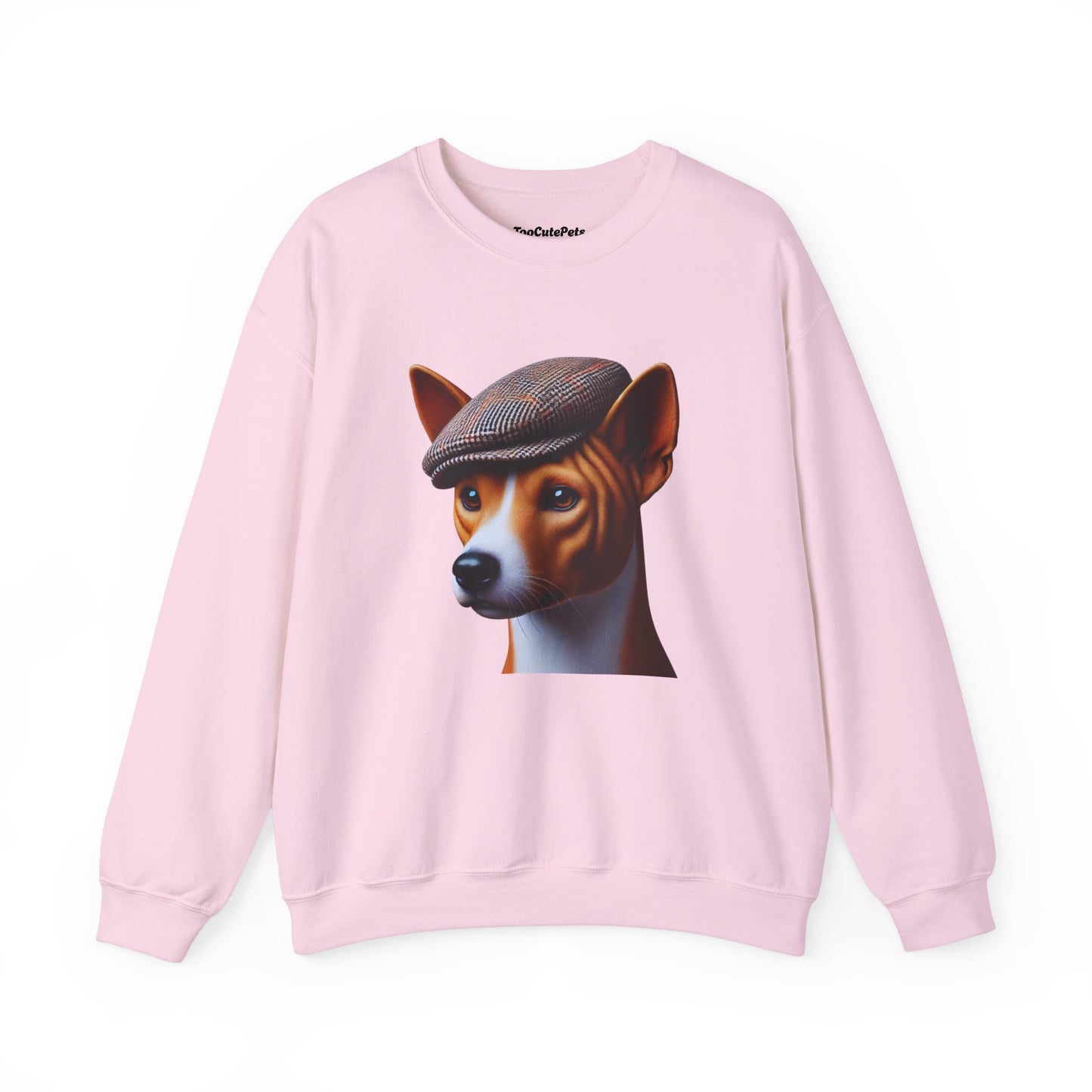 Basenji Wearing Tweed Flat Cap - Adult Crewneck Sweatshirt - Too Cute Pets