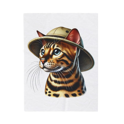 Bengal Cat Wearing a Safari Hat - Sherpa Blanket