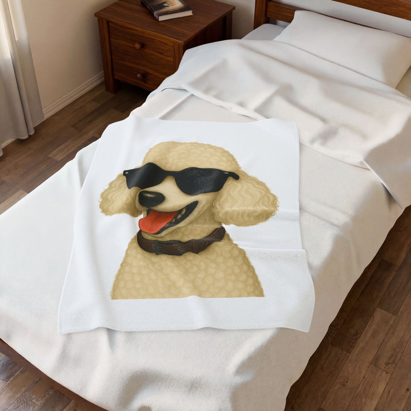 White Poodle Wearing Sunglasses - Sherpa Blanket
