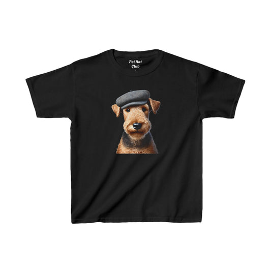 Aerdale Terrier Wearing Tweed Flat Cap Youth T-Shirt  - Too Cute Pets