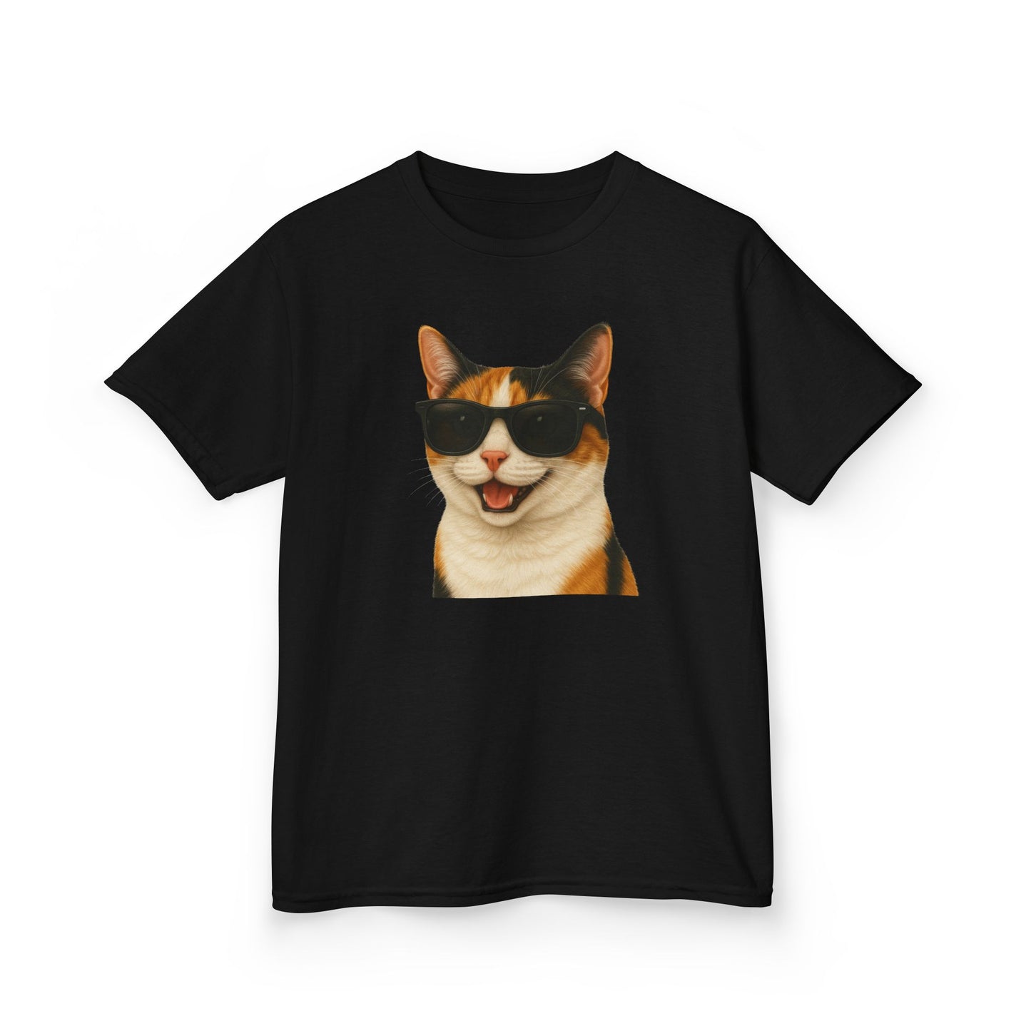 Calico Shorthair Cat Wearing Sunglasses Kids Tee