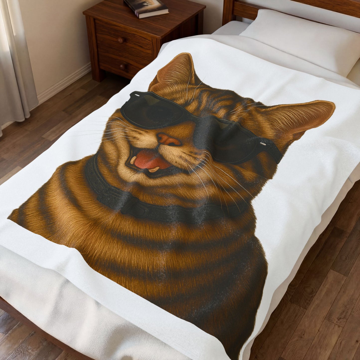 Tabby Cat Wearing Sunglasses - Sherpa Blanket