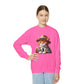 Tabby Cat Dressed In A Suit and Fedora Hat Youth Crewneck Sweatshirt - Too Cute Pets